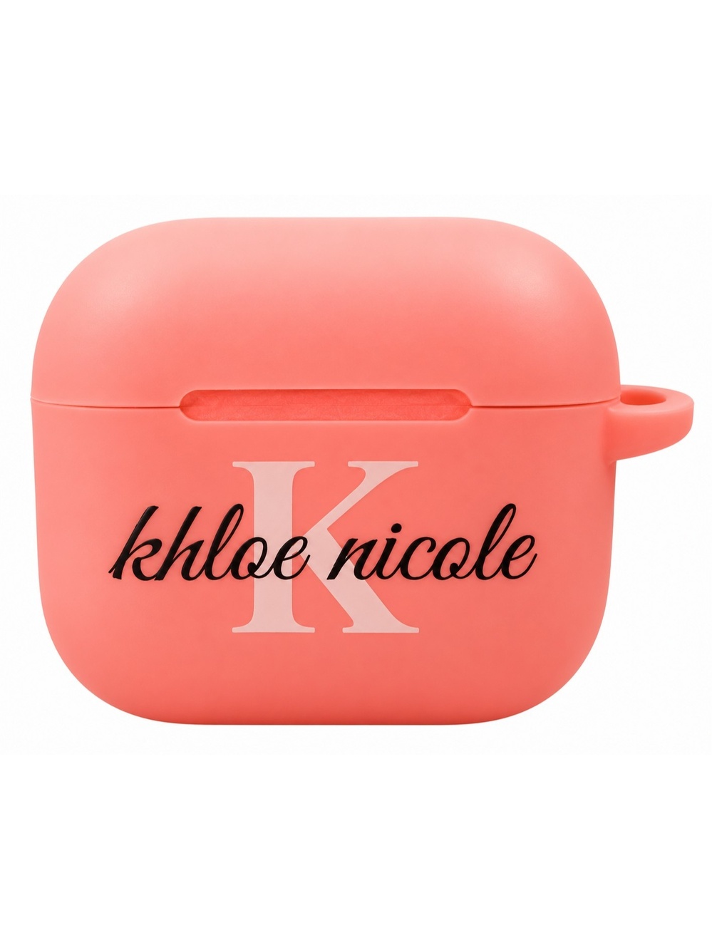 Personalized Khloe Nicole Pink Silicone Earbuds Case Cover Initial K AirPods